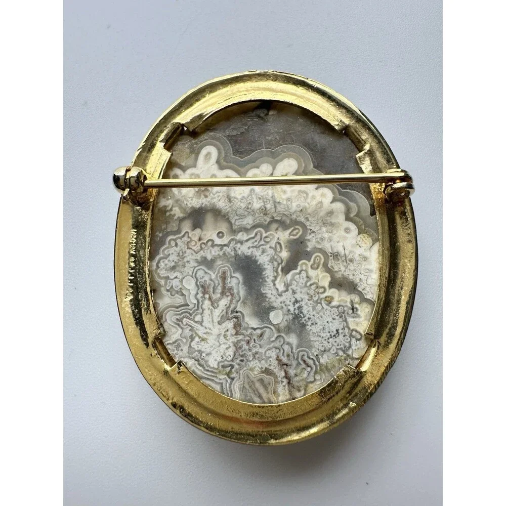 Vintage 12k Gold Filled Natural Agate Pin Brooch